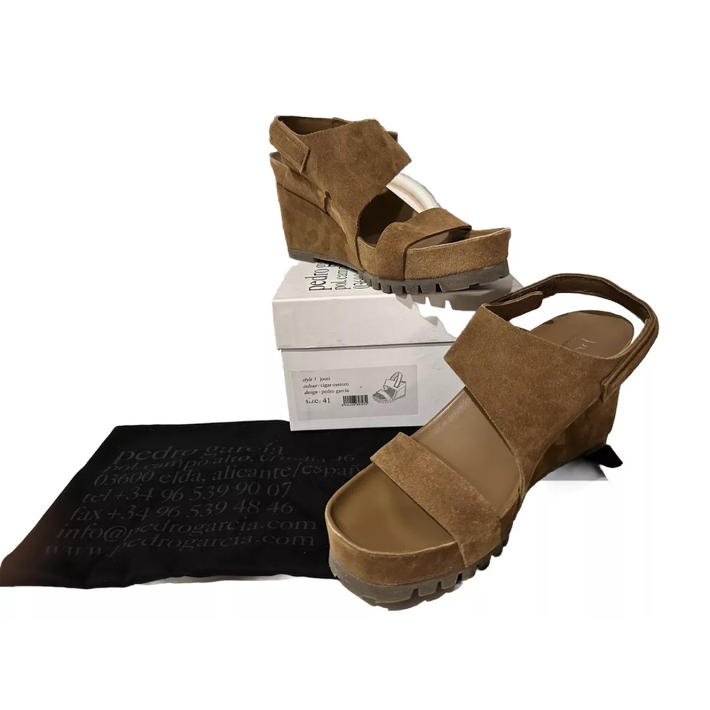 Pedro Garcia Jouri Platform Cigar Castoro Suede Wedge Sandals 41 EURO/10.5-11 US
